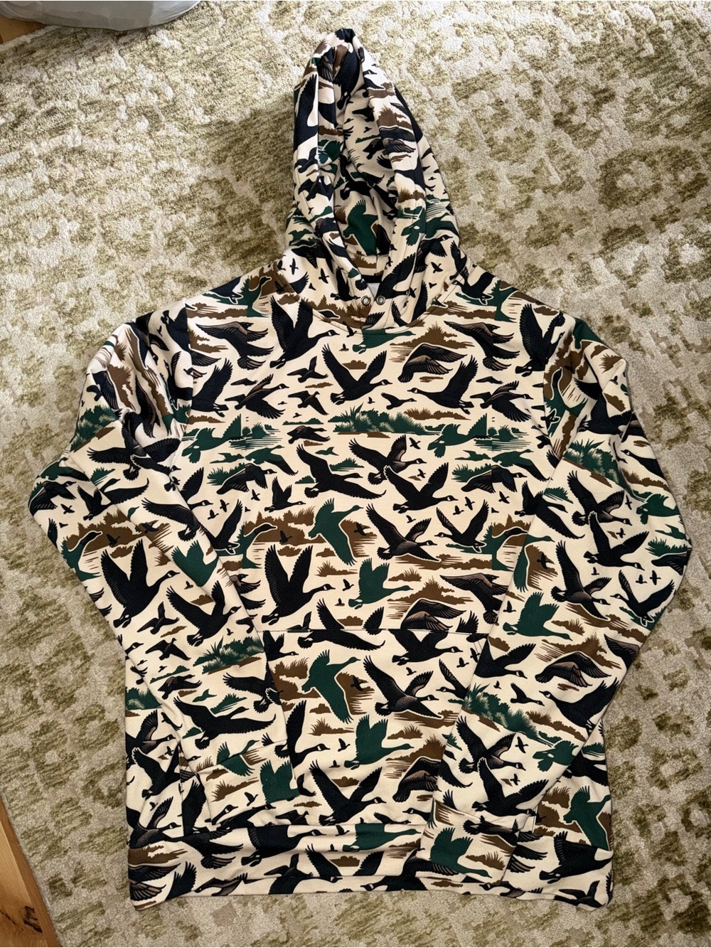 Men's Camouflage Goose/Duck-Print Hooded Sweatshirt - Cream Green Black